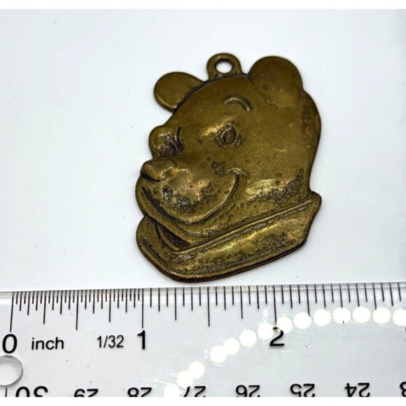 Vintage Disney Brass Winnie The Pooh Pendant Charm 2" Face - Picture 3 of 5